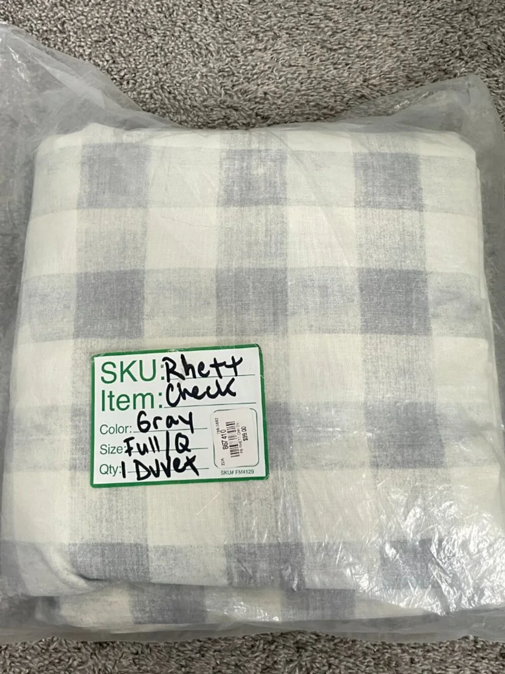 NWT Pottery Barn Rhett Check Duvet Cover in grey - Full/Queen